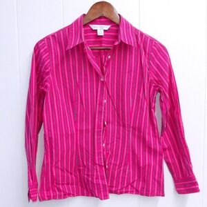 Petite Sophisticate Pink Striped Button Down Long Sleeve Career Blouse 2 / #6321